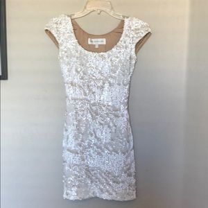 Dress the Population, white sequence mini dress